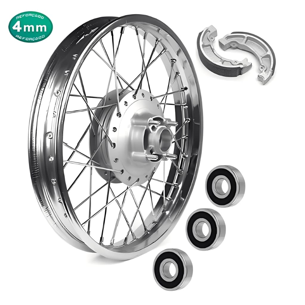 Roda Traseira Fan 125 2009 Á 2022 Raio 4mm Cromado Montada Alinhada Com 3 Rolamentos e Patim Freio
