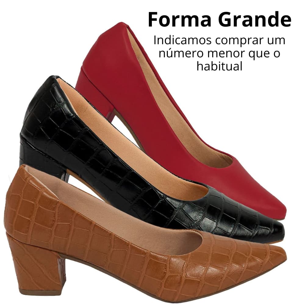 kit com 3 sapatos femininos formal marrom /preto/vermelho salto médio grosso.