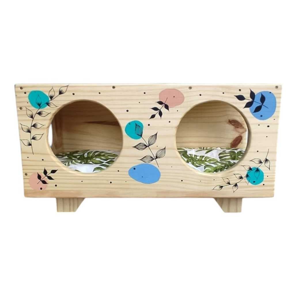 Nicho Casa Gato Madeira Com Pintura Orgânica (MONTADO E ENVERNIZADO)
