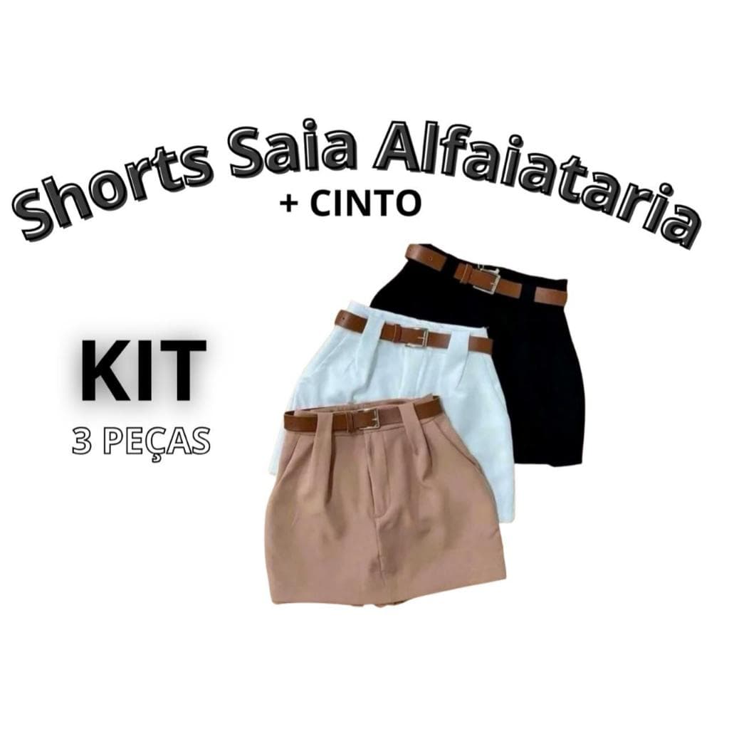 KIT COM 3 Short Saia Feminino Com CINTO Cintura Alta PROMOÇÃO P ao GG