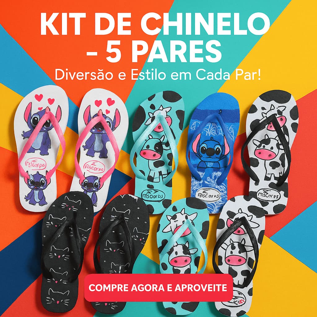 Kit 5 Pares Chinelo Feminino Vaquinha, Gatinho e Stitch Do 33 ao 40 Conforto e Estilo Envio Imediato