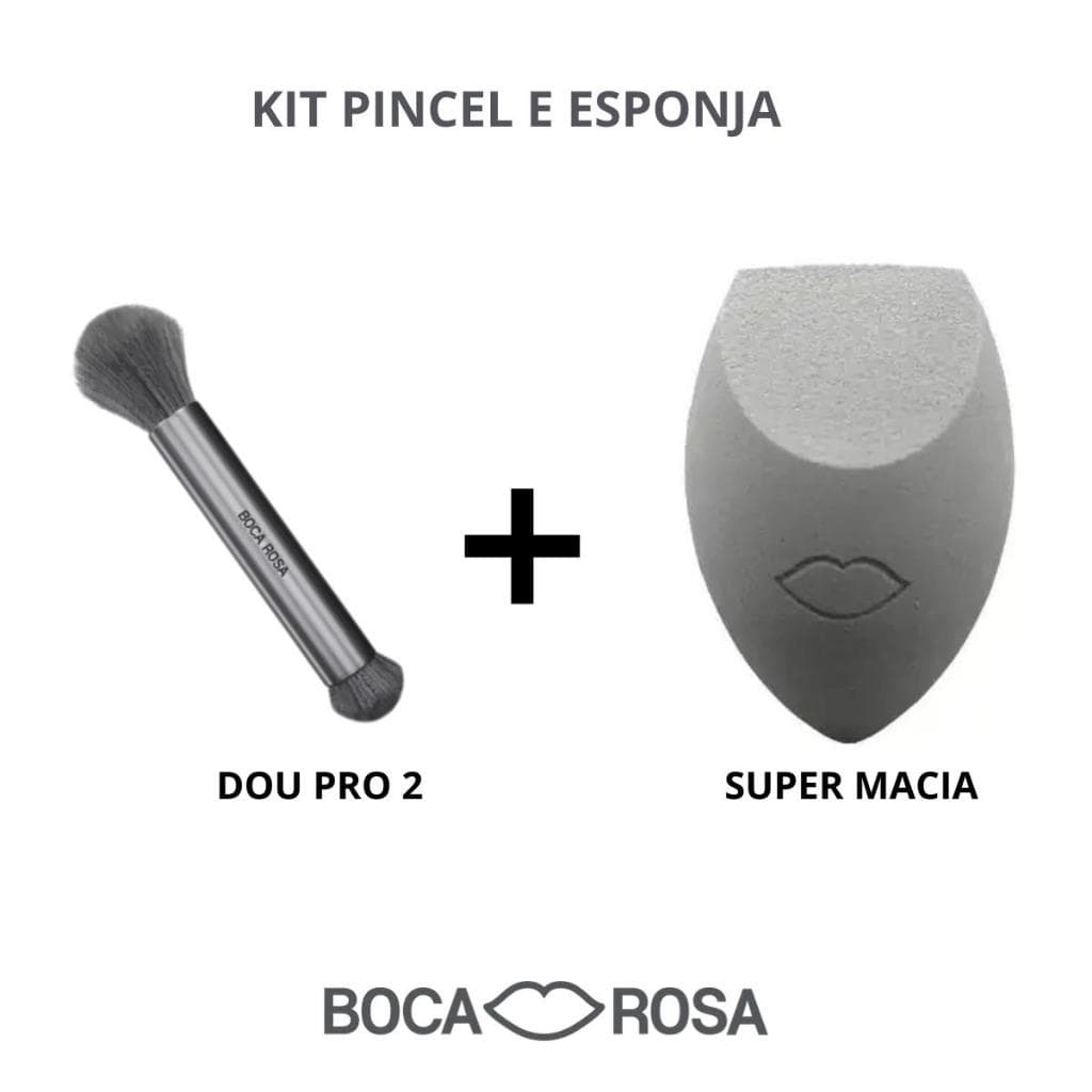 Kit Pincel Dou Pro 2 + Esponja Maquiagem Boca Rosa Maciez Profissional Make Perfeita