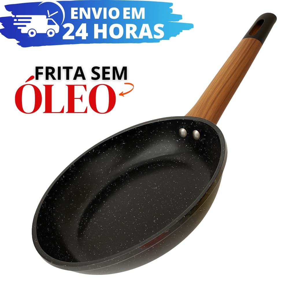Frigideira Antiaderente de Alumínio Revestimento Cerâmico Premium 24cm Funda Cabo Madeira NÃO GRUDA