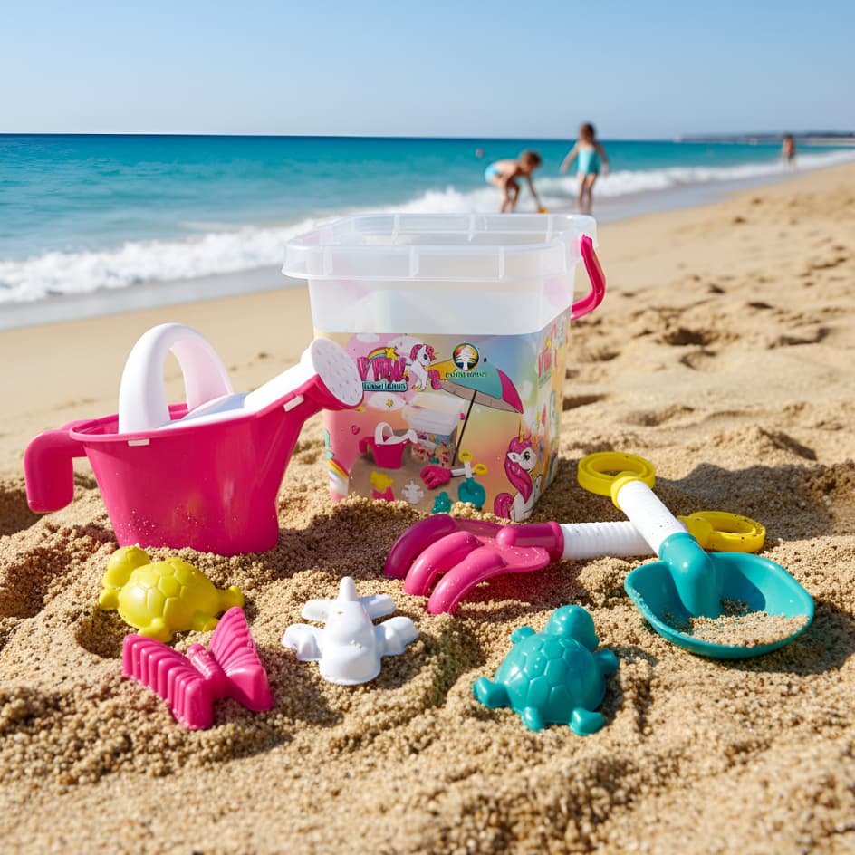 Kit Baldinho De Praia Rastelo Pa E Forminhas Conjunto Unicornio Brincar Na Praia Para Meninas Brinquedo Monte Libano