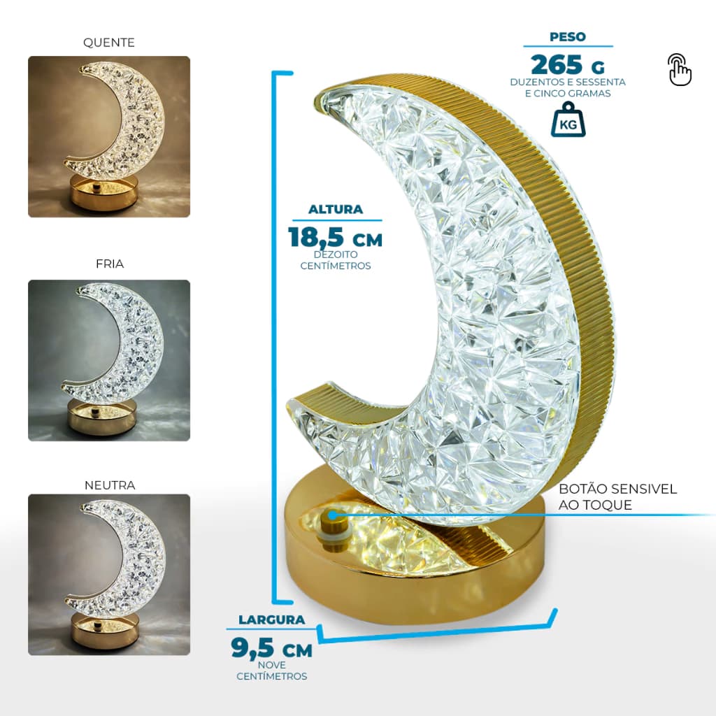 Luminária Lua LED Decorativa Mesa Cama Quarto 3 tons de iluminação