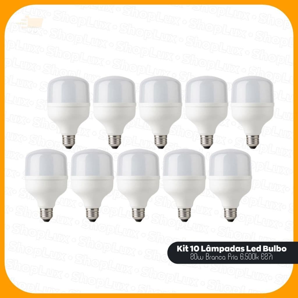 Kit 10 Lâmpadas Led Bulbo 20w Branca Fria 6.500k E27