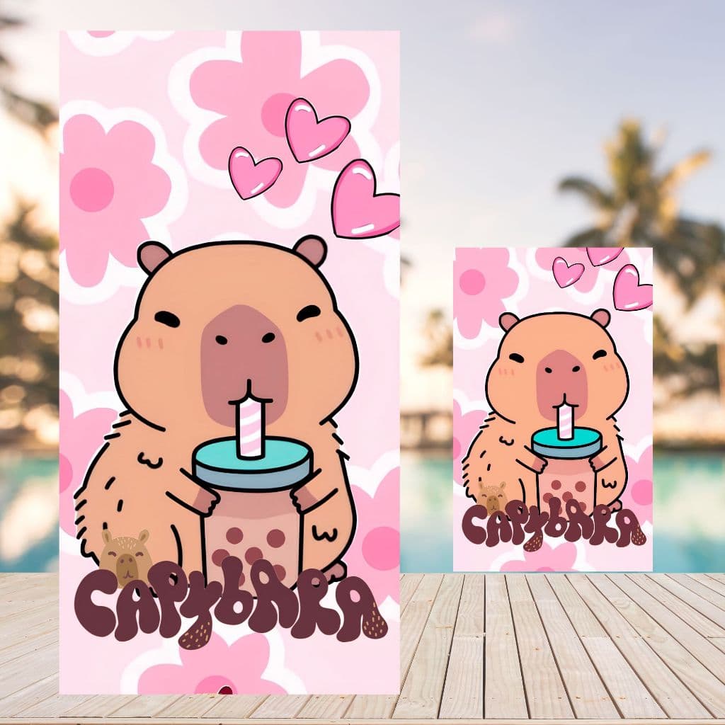 Toalha de Banho Infantil Capivara Bebê 140x70cm Felpa Estampada Praia Piscina Secagem Rápida