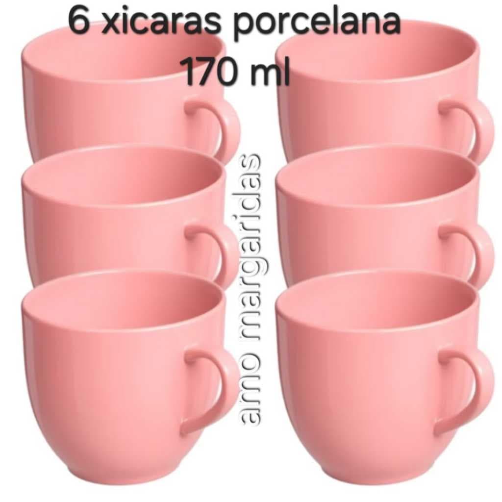 Jogo Xicara Conjunto 6 Caneca Porcelana 170ml kit Cha Cafe Leite Chicara Capucci Hotel Casa Cozinha Variadas Colorida