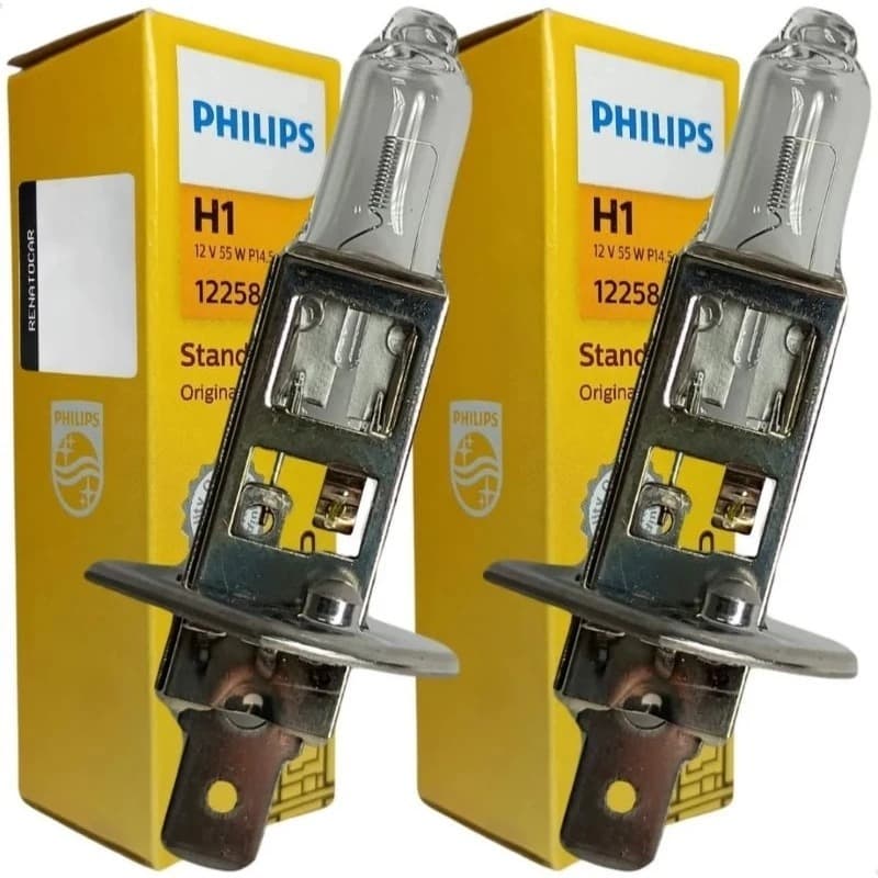 Par Lâmpada Farol Halógena Standard Encaixe Original H1 12v 55w Philips Farol Alto/Baixo e Neblina