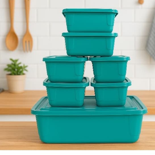 Potes Plásticos Herméticos com 7 Unidades Tampa Empilháveis Organização De Alimentos Cor  Verde Tiffany e Transparente