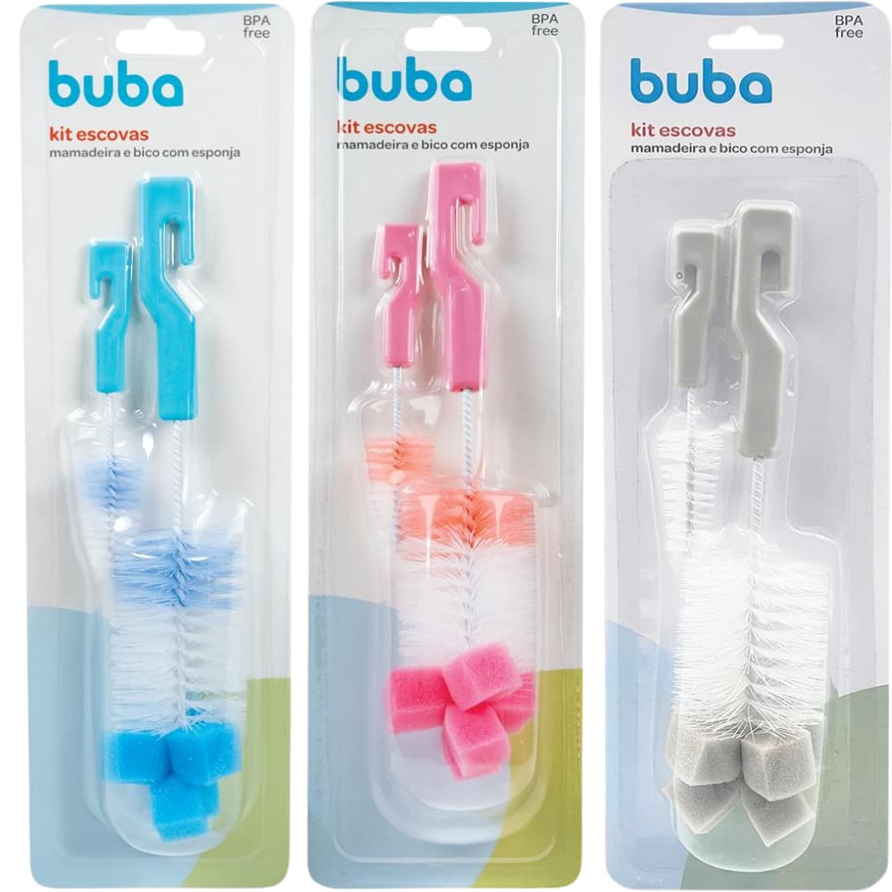 Escova Para Lavar Mamadeira E Bico Com Esponja Buba Azul Rosa Bebê Garrafas Térmicas Multiuso