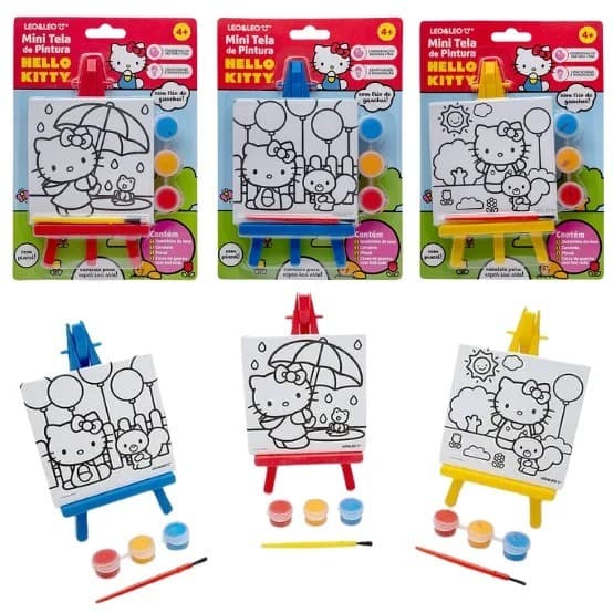 Mini Tela de Pintura com 1 Cavalete + 1 Quadrinho + 3 Cores de Guache + 1 Pincel - Leo & Leo