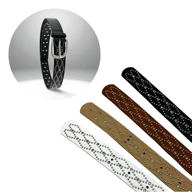 Cinto Couro Sintético Pu Com Strass Prata Fashion Moda Feminina Casual CC-27-113