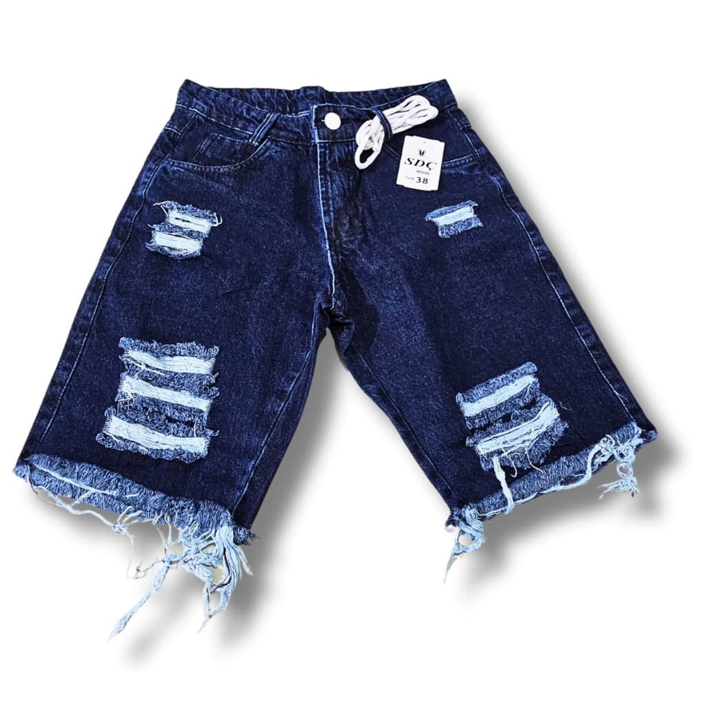 Bermuda Jeans Masculina Batedeira Rasgada Estilo Streetwear com cordão Moda Verão