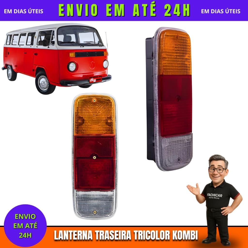 Par Lanterna Traseira Tricolor Kombi Clipper