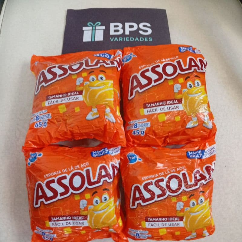 Kit 4 Pacotes Esponja de Aço Assolan 45g com 8 cada (32 Unidades) | Limpeza Pesada e Econômica