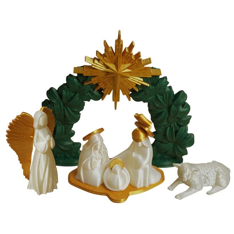 Presépio Natalino 4 Pçs – Enfeite de Natal - Maria, José e menino Jesus + Arco Estrela de Belém + Anjo + Ovelha