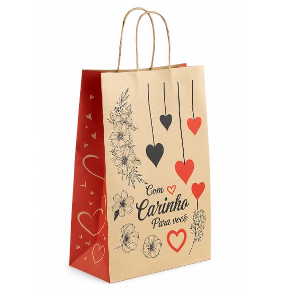 Sacola de Papel Kraft M (22x12x34) personalizada com carinho para você