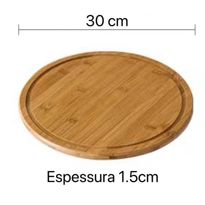 Tábua De Bambu Bandeja Para Corte De Carnes 30x30 Redondo