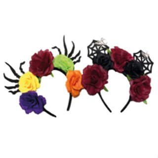 Arco Tiara de Halloween com Flores e Teia de Aranha Acessório Fantasia