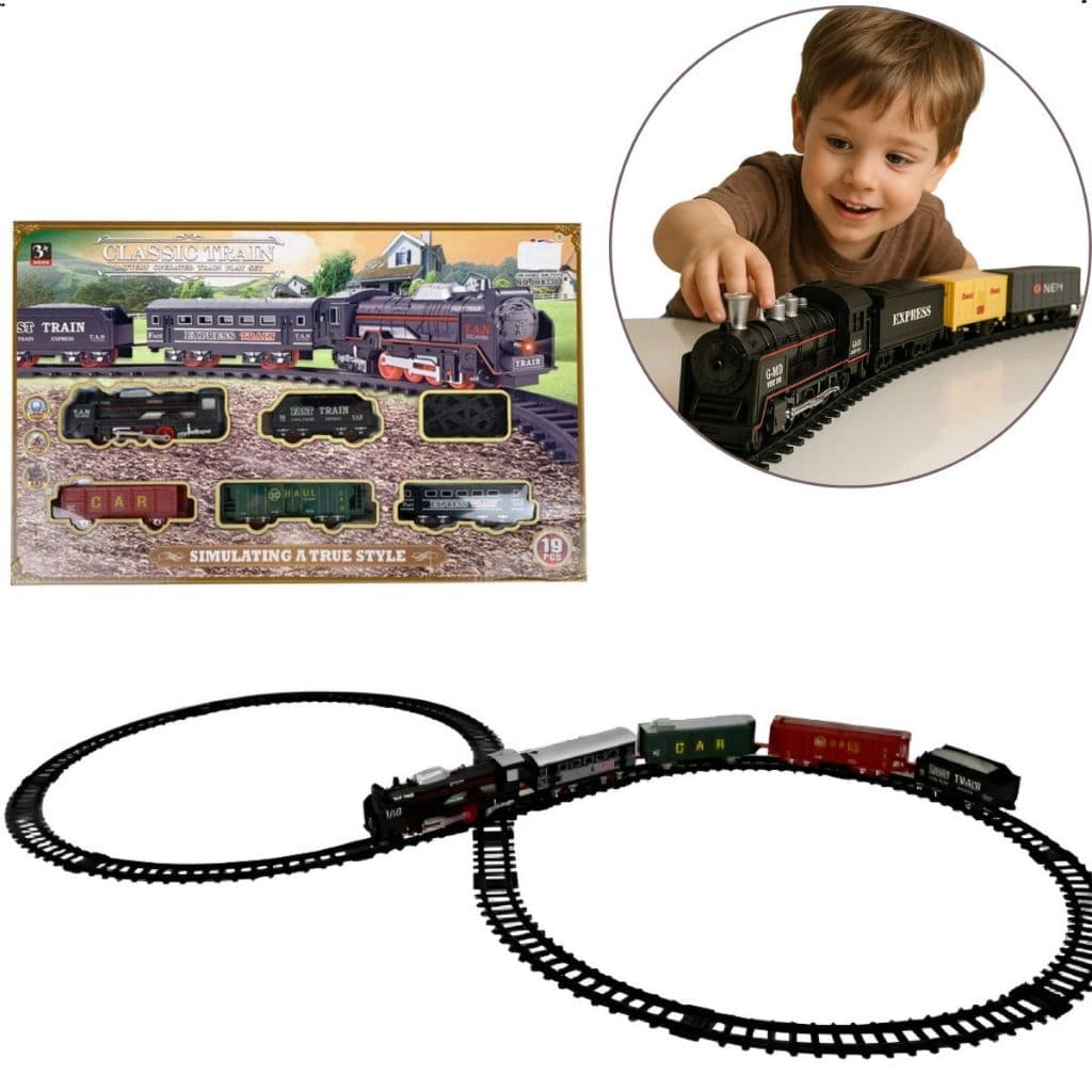 Trem de Brinquedo Locomotiva com Luz Ferrorama 5 Vagões Realista, Trenzinho Trilho dos Dinossauros