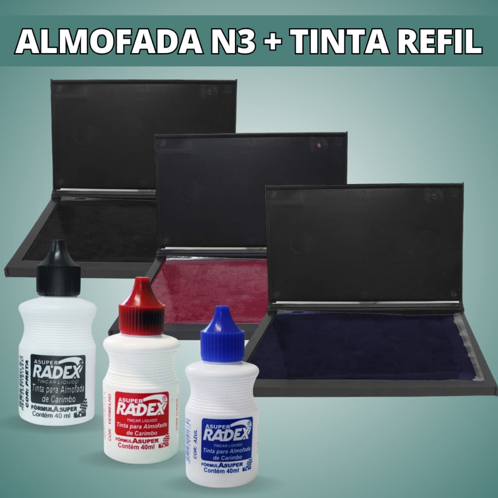 Almofada Para Carimbo N3 Recarregável + 1 Tinta Refil Secagem Rápida - Escolha A Cor