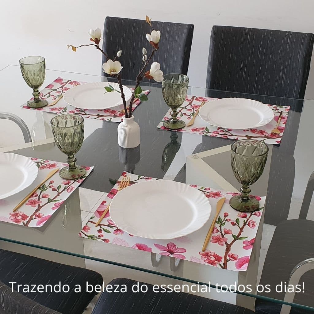 Jogo Americano Impermeável - Mesa posta Cerejeiras - Kit com 2, 4, 6 ou 8 unidades
