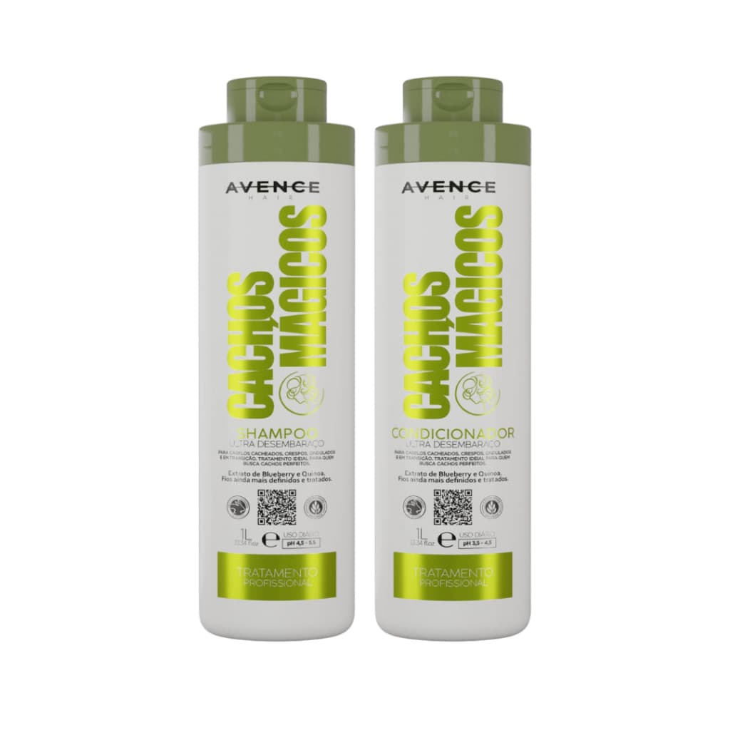 Kit Shampoo + Condicionador 1L Cachos Avence Hair Definição Controle Do Frizz Óleo De Rícino e Coco