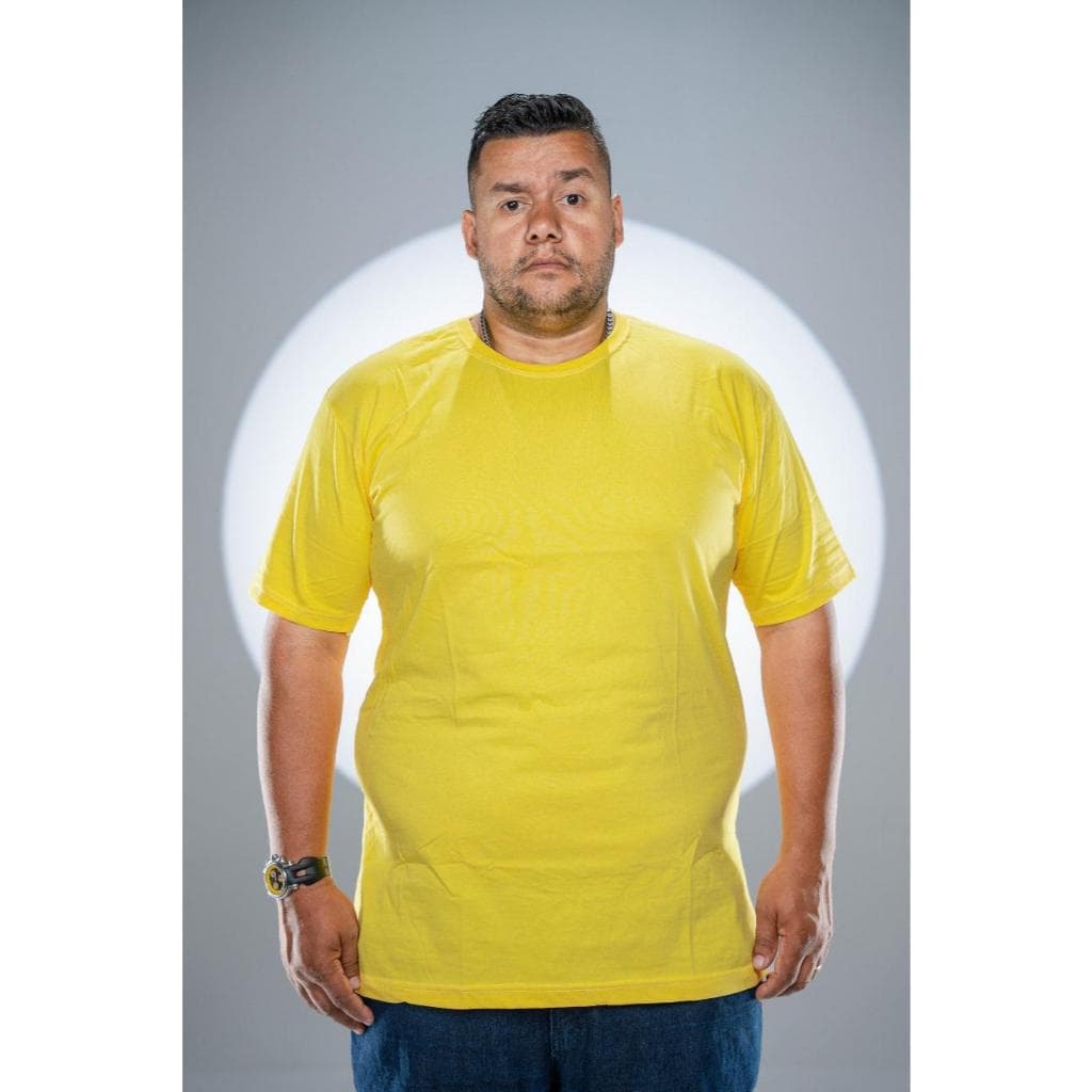 Camiseta Camisa Unisex 100% Algodão Plus Size Basica Confortavel Amarelo Roupa Tamanho Grande GG G1 G2 E G3