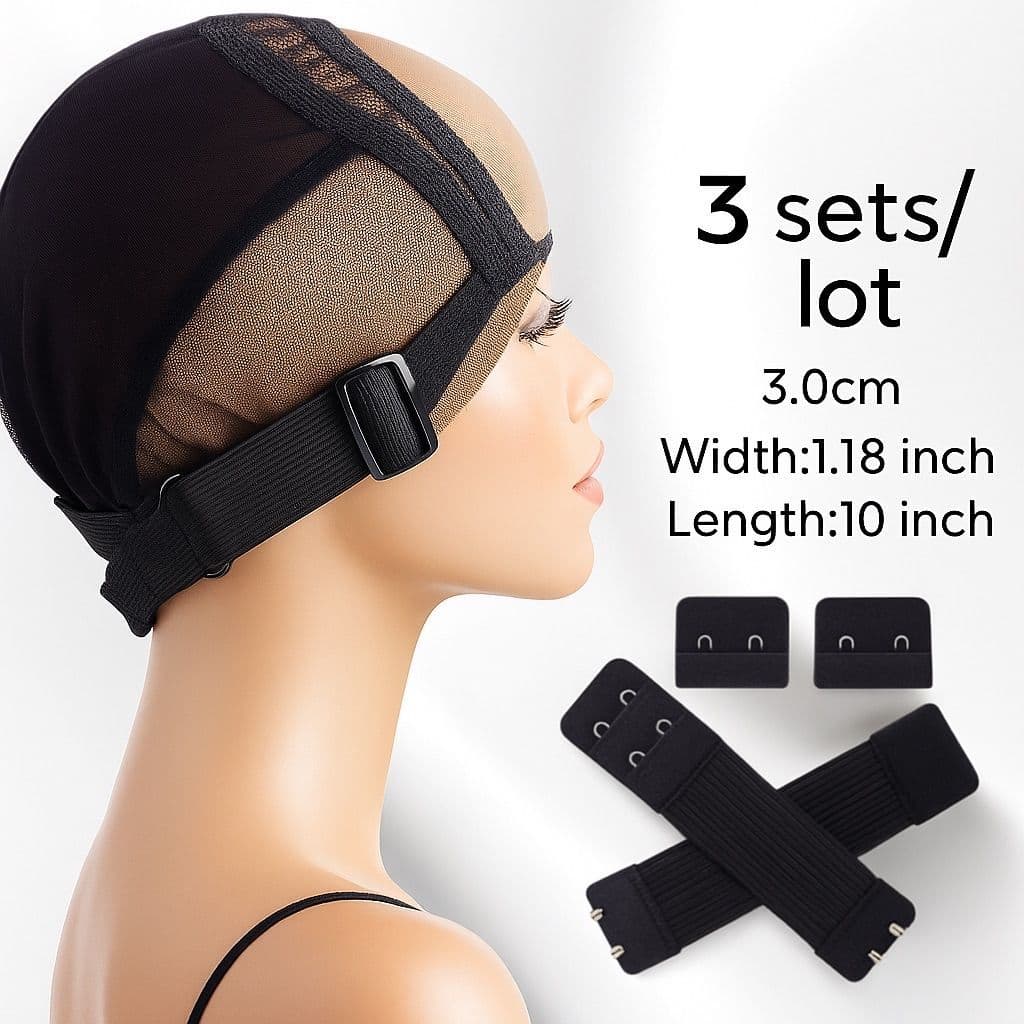 Kit de Extensor Elástico ajustável Para Peruca, Faixa De Lace , Preta Removível Multifuncional