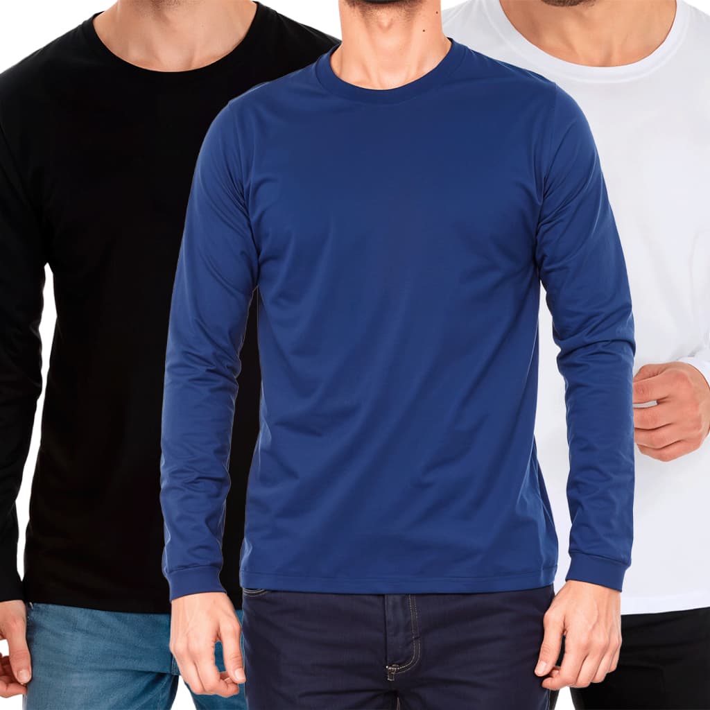 kit 3 camisetas manga longa Masculina 100% Poliester Premium verão inverno casual trabalho uniforme