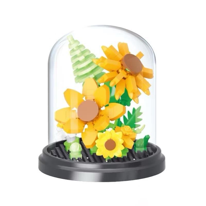 Mini Blocos de Montar Flores Decorativas – Quantidade de Peças Variadas com Cúpula Transparente 🌻✨