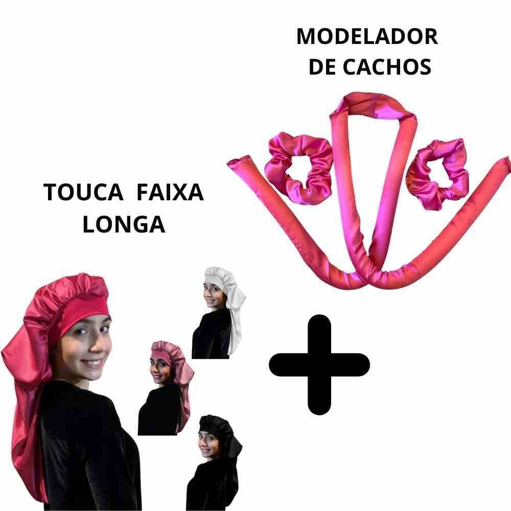 KIT TOUCA FAIXA LONGA DE CETIM ANTI FRIZZ E MODELADOR DE CABELO COM 2 XUXINHAS DE CETIM