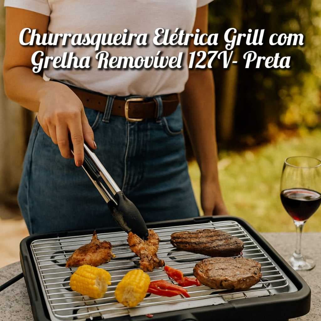 Churrasqueira Elétrica Grill 2000W 🍖 Grelha Removível 5 Níveis de Temperatura Sem Fumaça127V  Preta