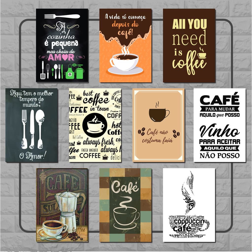 Kit 10 Placas Quadros Decorativos Cantinho Do Café e Cozinha Decoração