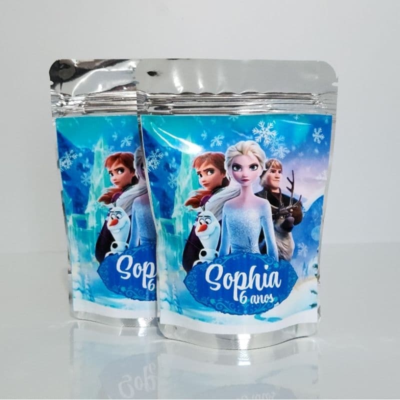 SAQUINHO METALIZADO FROZEN PERSONALIZADO PARA FESTA INFANTIL MENINA