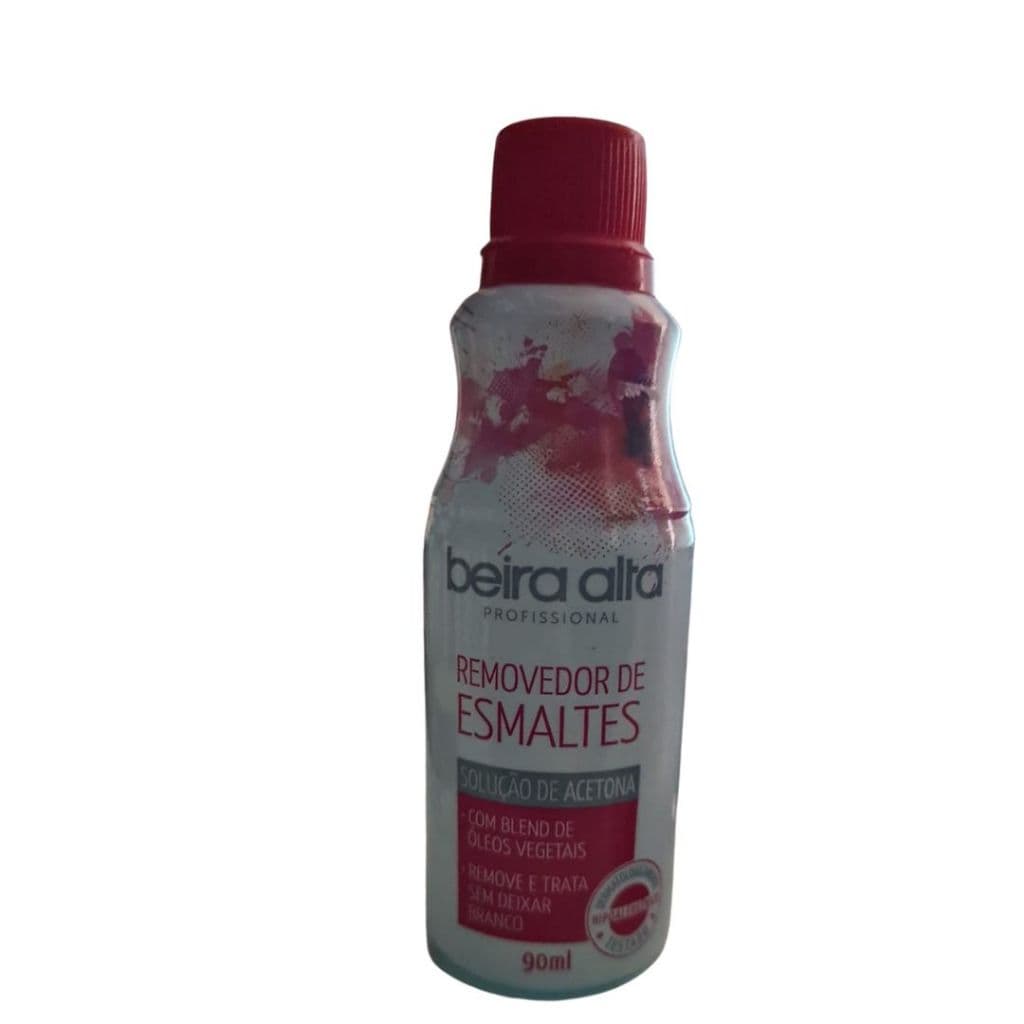 Removedor de esmaltes beira alta profissional solução de acetona hipoalergênico 90ml com blend de óleos