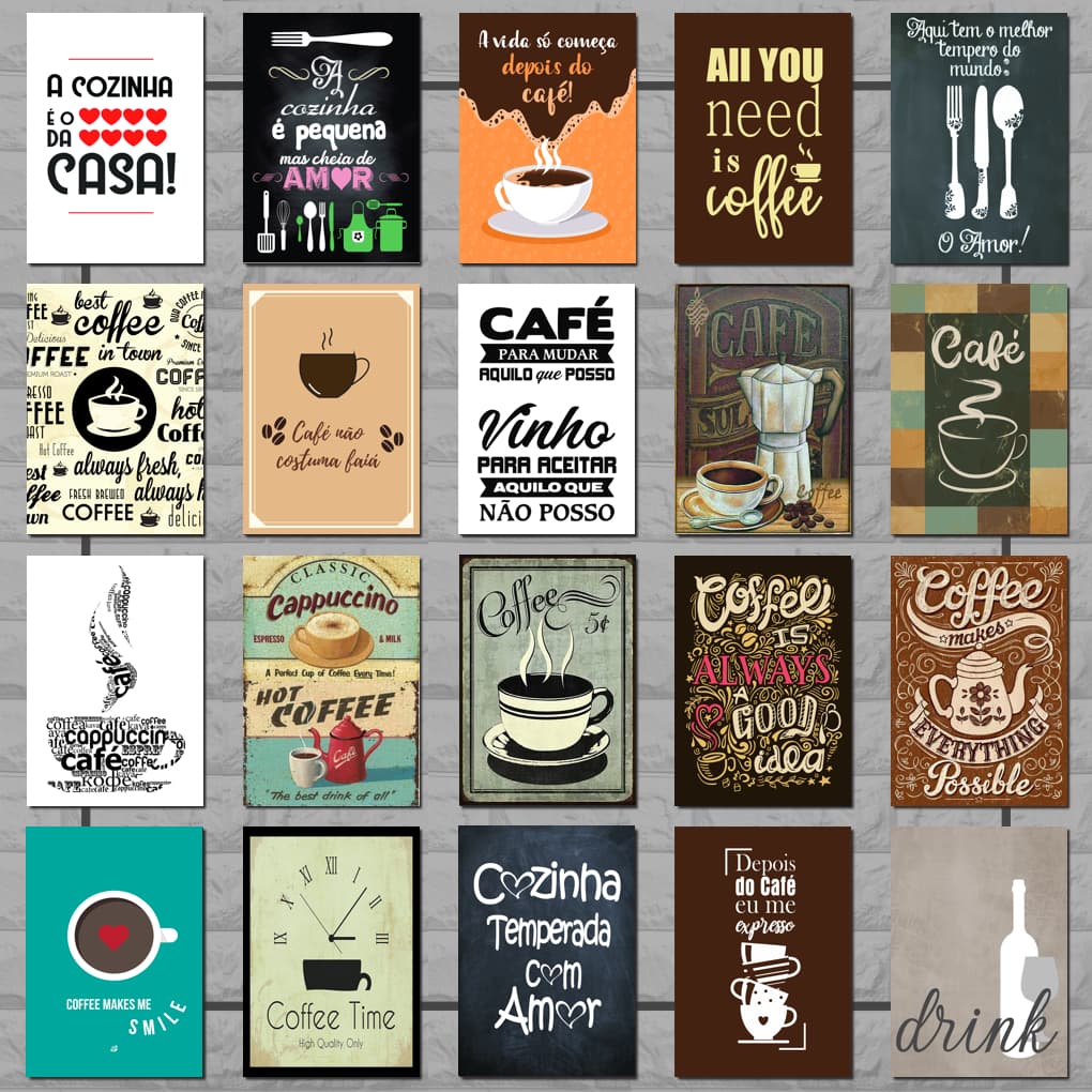 Kit 20 Placas Quadros Decorativos Cantinho Do Café e Cozinha Decoração