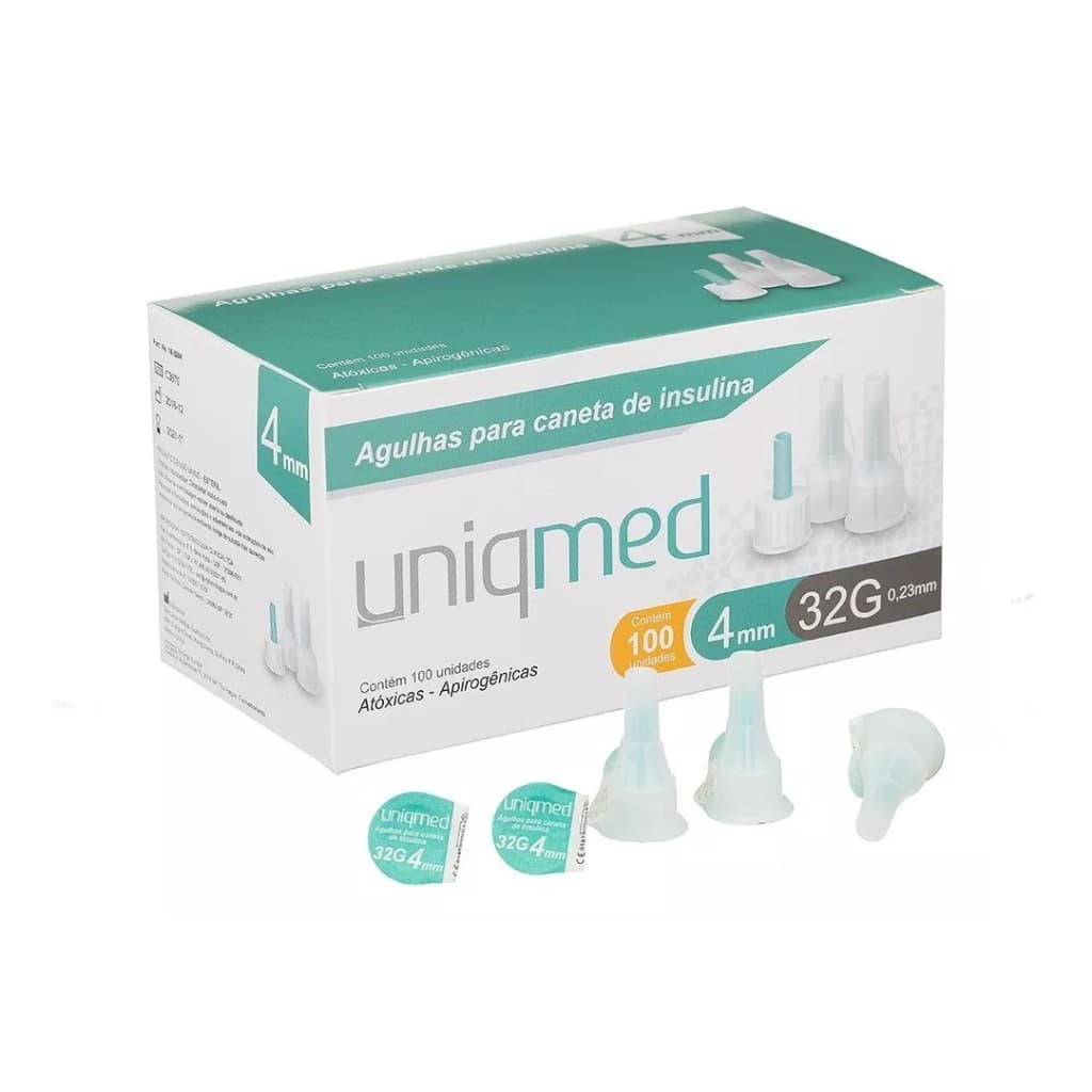 Agulhas Para Caneta De Insulina 4mm X 32g C/ 100un Uniqmed