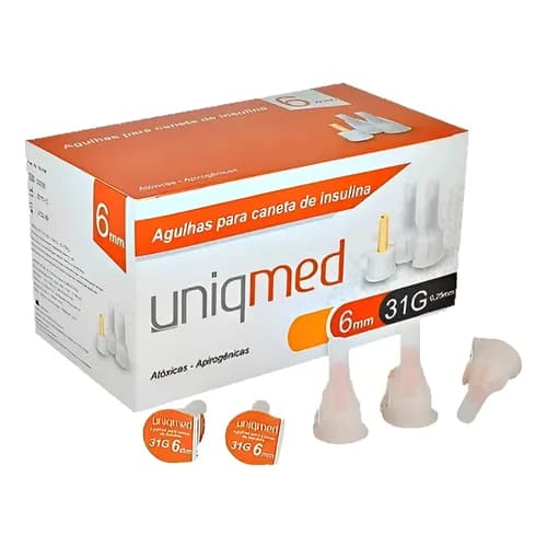 Agulhas Para Caneta De Insulina 6mm X 31g C/ 100un Uniqmed