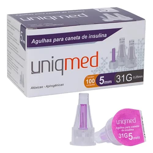 Agulha Para Caneta De Insulina 4mm,  5mm ou 6 mm 31g C/100un - Uniqmed