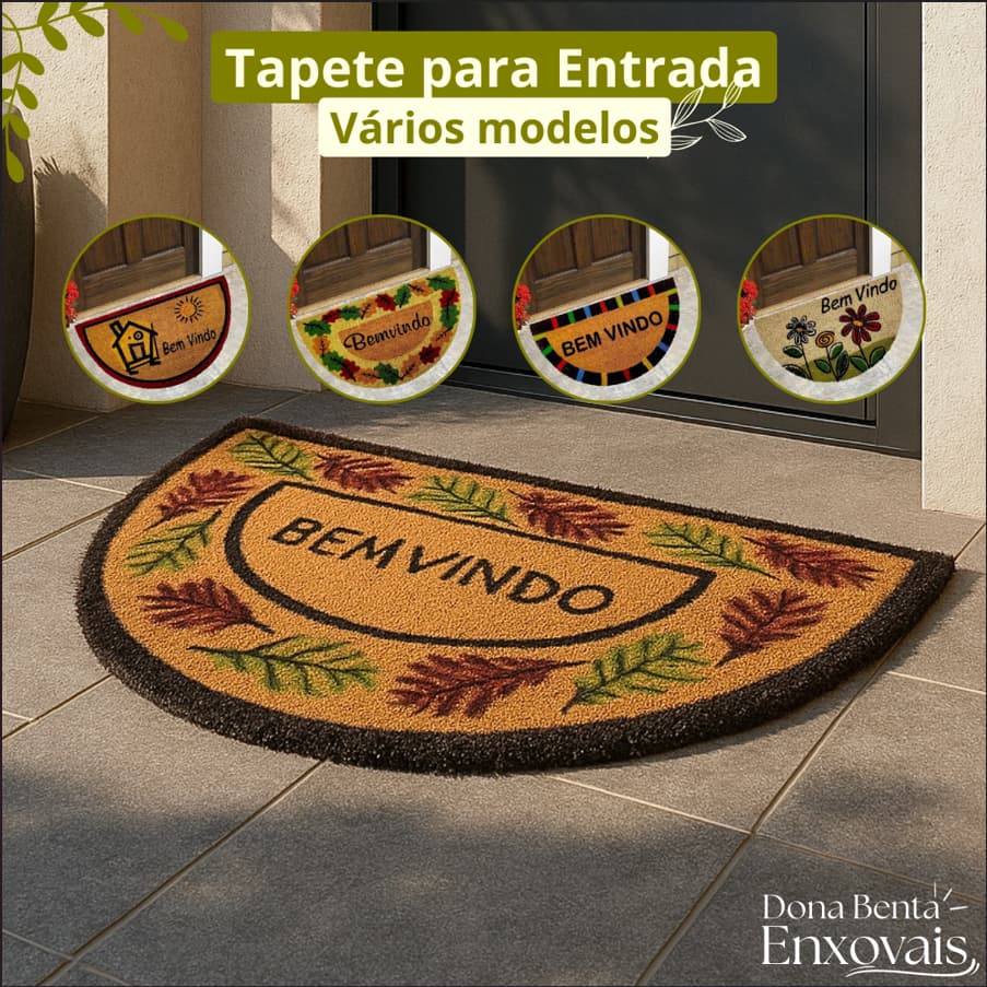 Capacho Fibra de Coco meia lua Natural Antiderrapante Porta Entrada Resistente Lavável