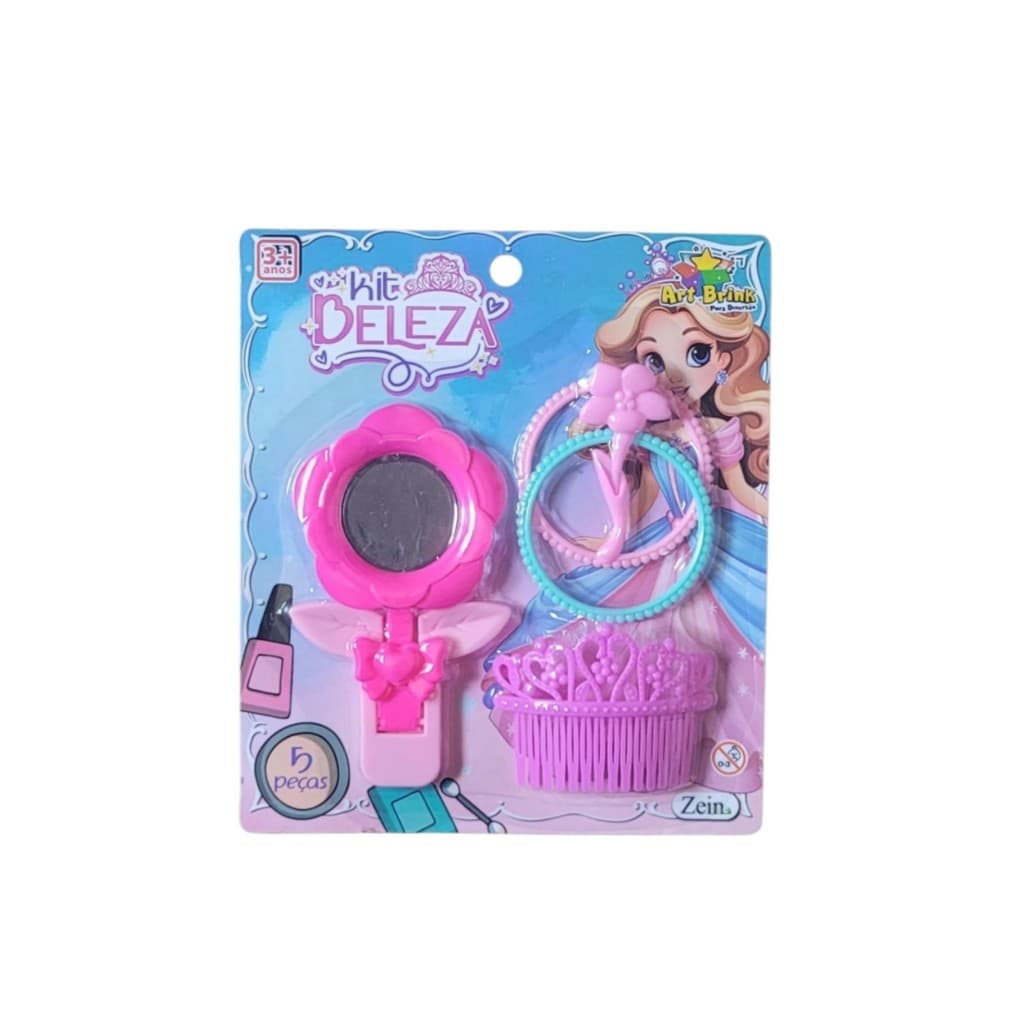 Kit Beleza Infantil Menina Espelho Pulseira Coroa Presilha