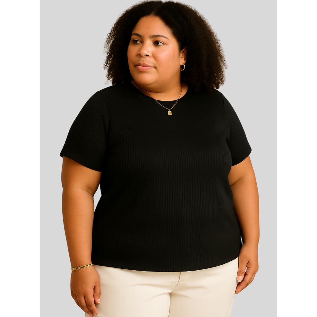 Blusinha G1 ao G3 Moda Maior Feminina Plus Size Ribana Canelado Blusa e T-shirt