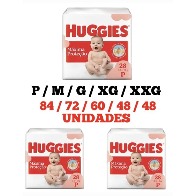Fralda Huggies Máxima Proteção P / M / G / XG / XXG 3 Pacotes