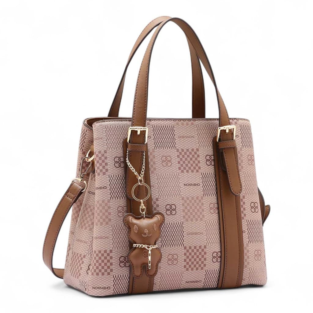 Bolsa Feminina Chenson Original Elemento Gráfico – Modelo de Mão e Tiracolo com Chaveiro Ursinho