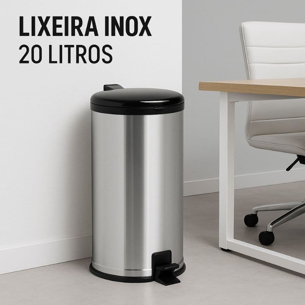 Lixeira Inox 20l Pedal Tampa Antiodor Cozinha Banheiro Preta Preto
