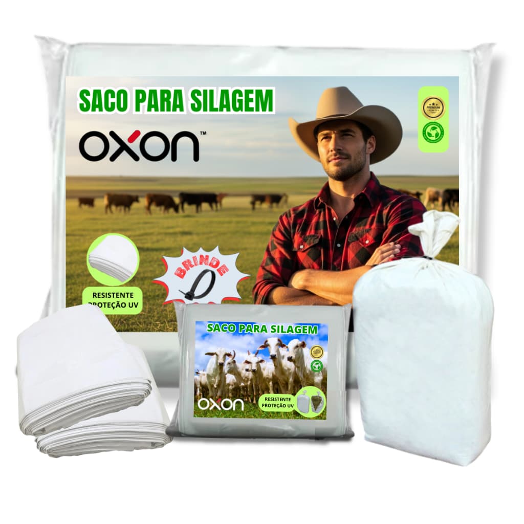 50 Sacos p/ Silagem Branco Oxon Extra Forte 51 x 110 cm + Brinde 50 Abraçadeiras Qualidade Garantida