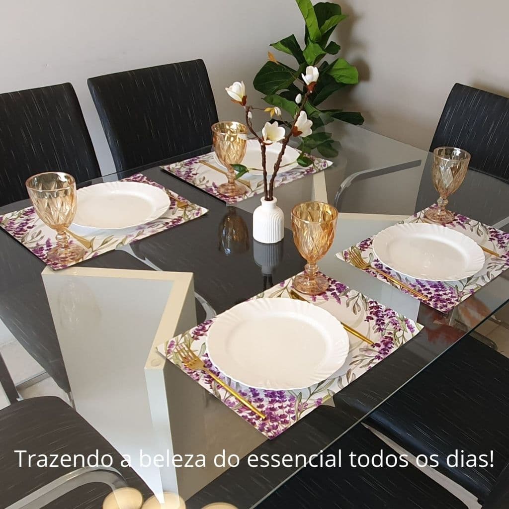 Jogo Americano Impermeável - Mesa posta Lavandas - Kit com 2, 4, 6 ou 8 unidades