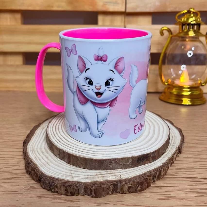 Caneca Infantil de Polímero 325ml Personalizada com Nome – Vários Temas (Stitch, Marie, Frozen, Minnie) presente escola